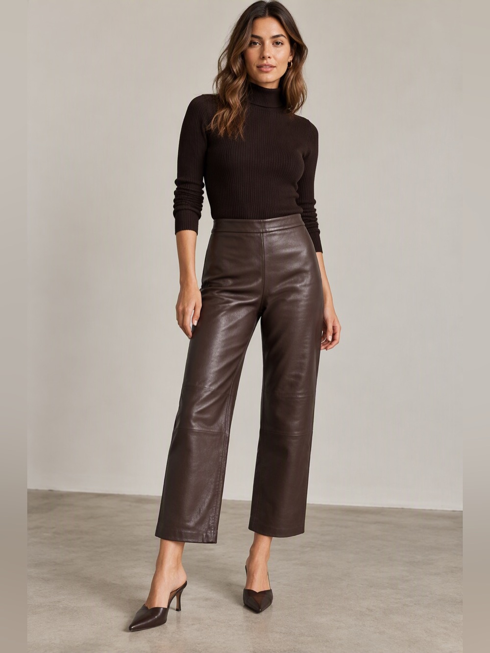 Episode Vintage 90s Y2K Dark Brown Genuine Leather Straight Leg Pants Size 10